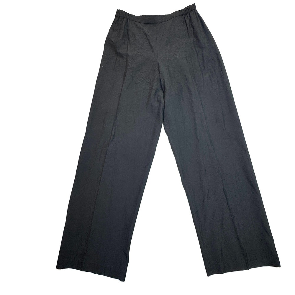 Shirin Guild Crushed Wool Wide Leg Pull On Pants Trousers Womens S Black Made UK